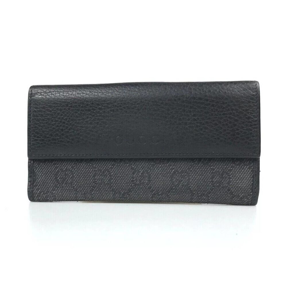 GUCCI WALLET BI FOLD 143389 0959 GG CANVAS Black Leather Authentic - Picture 2 of 11